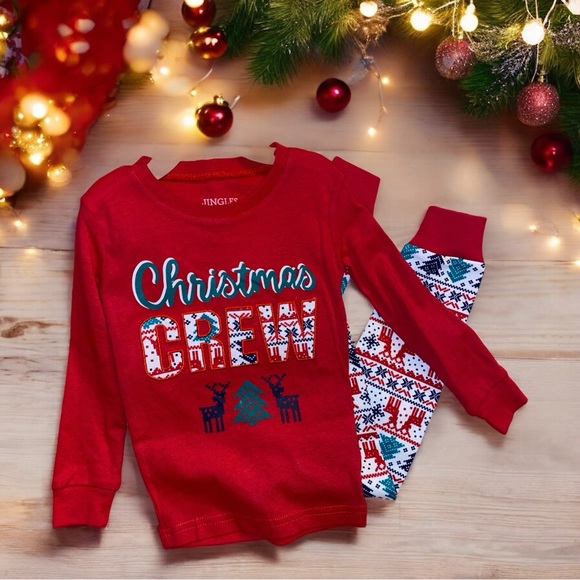NWOT JINGLES & JOY HOLIDAY CREW PJ SET•L/S EMBROIDERED SHIRT•REINDEER PANTS•S/2T - Picture 3 of 12